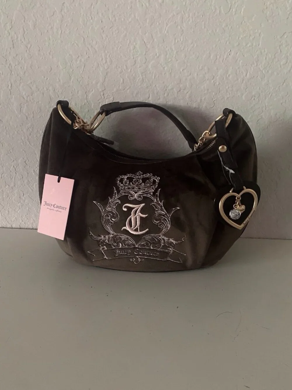 Juicy Couture Need More Juicy Hobo Shoulder Bag Chocolate W/ Heart Charm NEW
